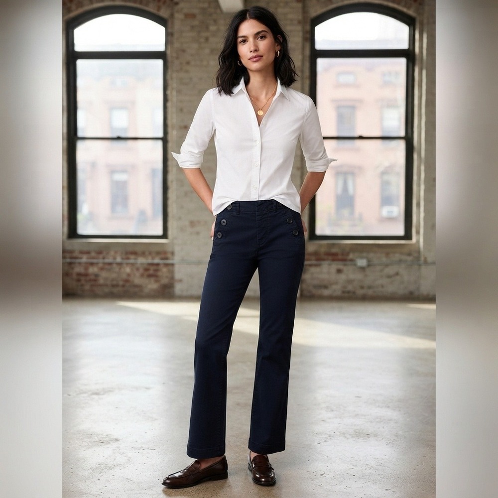 Banana Republic Martin Fit Sailor Pants Side Button Trousers Navy Blue Size 6
